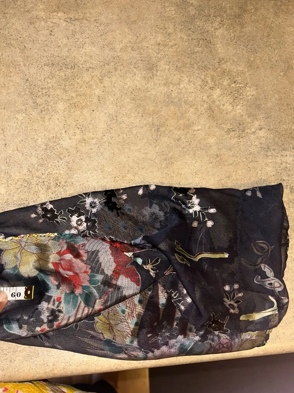 Asian Inspired Silk Scarf - sheer black w/all over print